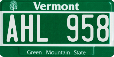 VT license plate AHL958
