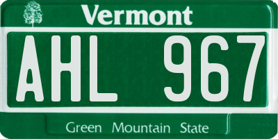 VT license plate AHL967