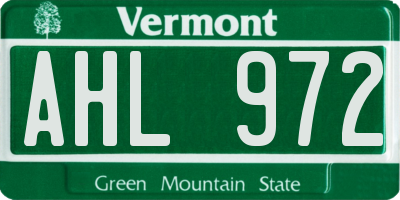 VT license plate AHL972
