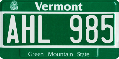 VT license plate AHL985