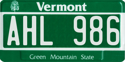 VT license plate AHL986