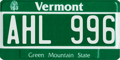VT license plate AHL996