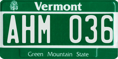 VT license plate AHM036