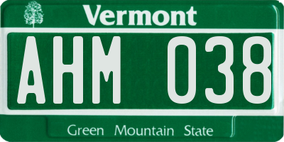 VT license plate AHM038