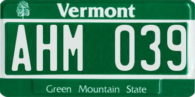 VT license plate AHM039