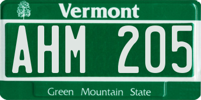 VT license plate AHM205