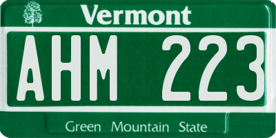 VT license plate AHM223