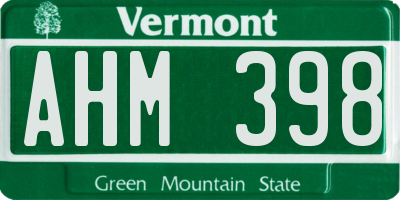VT license plate AHM398