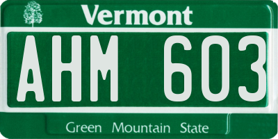 VT license plate AHM603