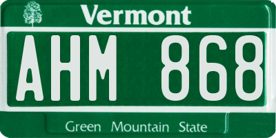 VT license plate AHM868