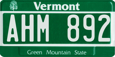 VT license plate AHM892