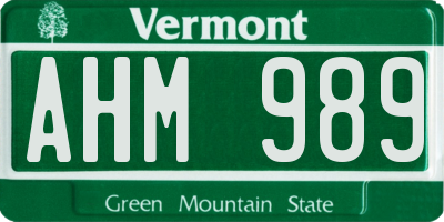 VT license plate AHM989