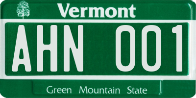 VT license plate AHN001