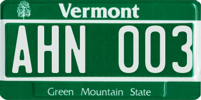 VT license plate AHN003
