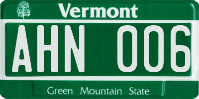 VT license plate AHN006