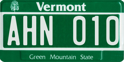 VT license plate AHN010