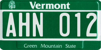 VT license plate AHN012