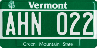 VT license plate AHN022