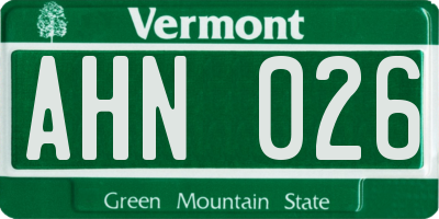 VT license plate AHN026