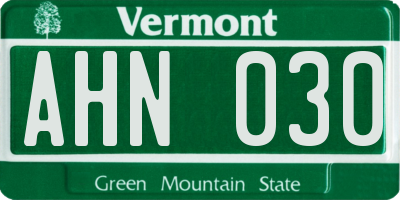 VT license plate AHN030