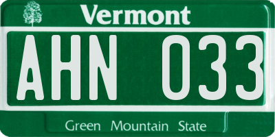 VT license plate AHN033