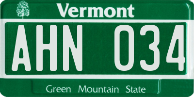 VT license plate AHN034