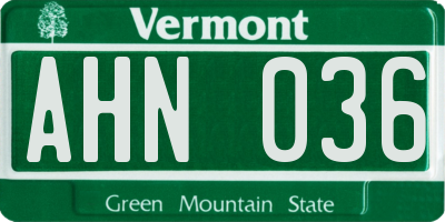 VT license plate AHN036