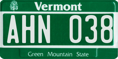 VT license plate AHN038