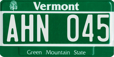 VT license plate AHN045