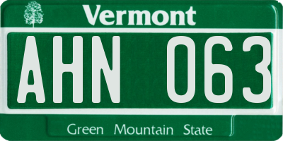 VT license plate AHN063