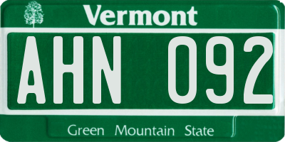 VT license plate AHN092