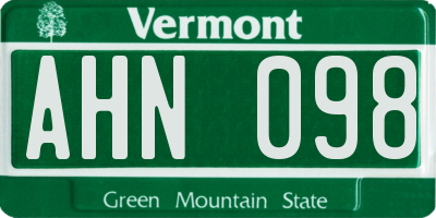 VT license plate AHN098