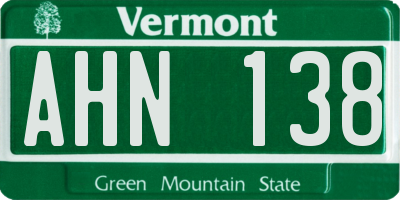 VT license plate AHN138