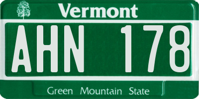 VT license plate AHN178