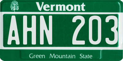 VT license plate AHN203