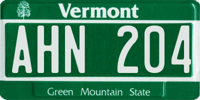 VT license plate AHN204