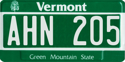 VT license plate AHN205