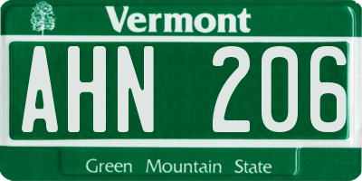 VT license plate AHN206