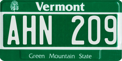 VT license plate AHN209