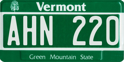 VT license plate AHN220
