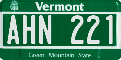 VT license plate AHN221