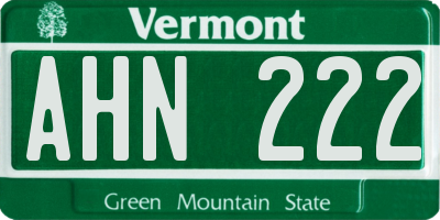 VT license plate AHN222