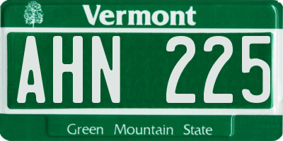 VT license plate AHN225