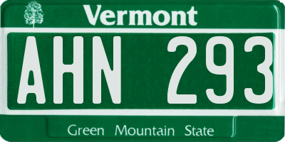 VT license plate AHN293