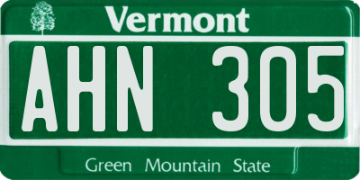 VT license plate AHN305