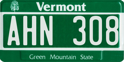 VT license plate AHN308