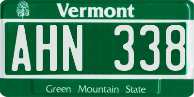 VT license plate AHN338