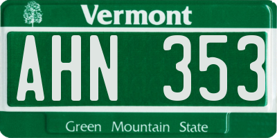 VT license plate AHN353