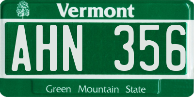 VT license plate AHN356