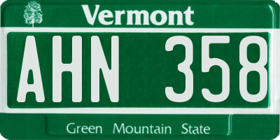 VT license plate AHN358